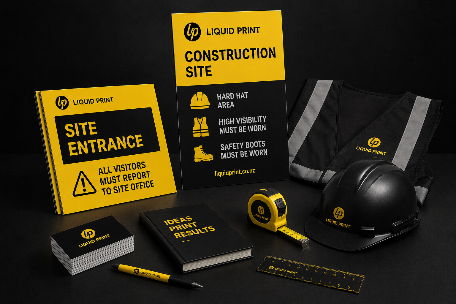 Construction site boards and safety print